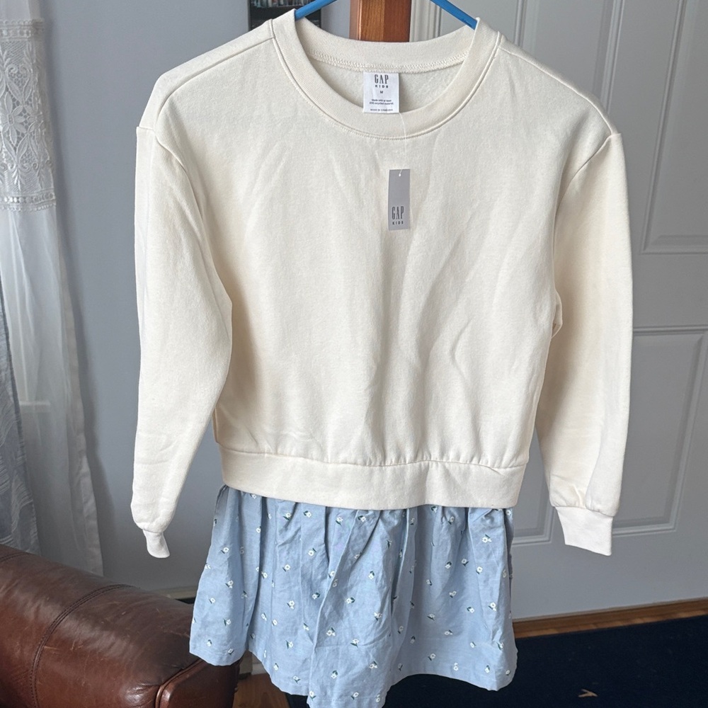 GAP Girls Cream Pullover Sweater Dress with Light Blue Skirt